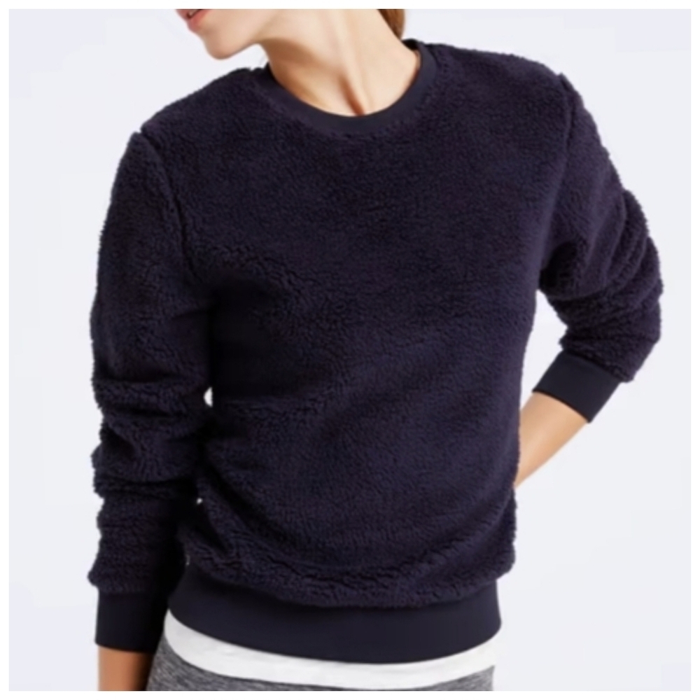 Tory Sport Sherpa Fleece Pullover in Navy Blue Size Small